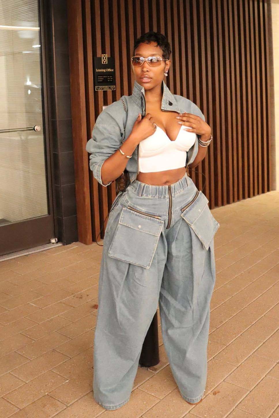 Retro Wide-Leg Denim Two-Piece