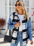 Oversized Washed Denim Jacket with Plaid