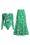 Green Zip-Front Flower Surf Set
