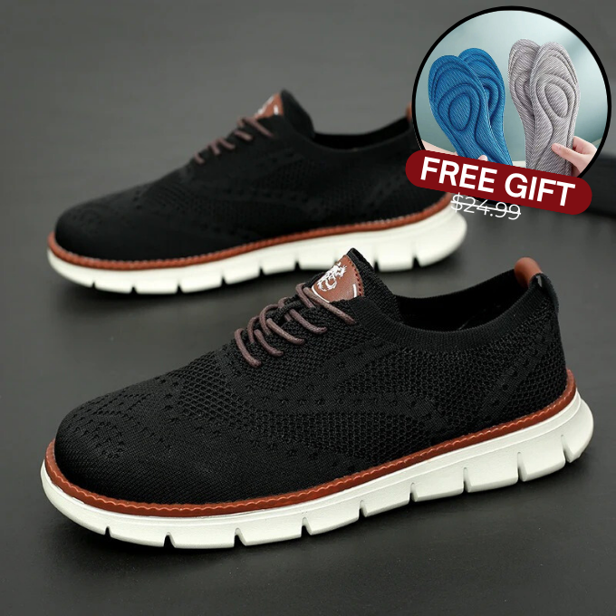 Knit Brogue Shoes with Memory Foam Insole and Breathable Upper