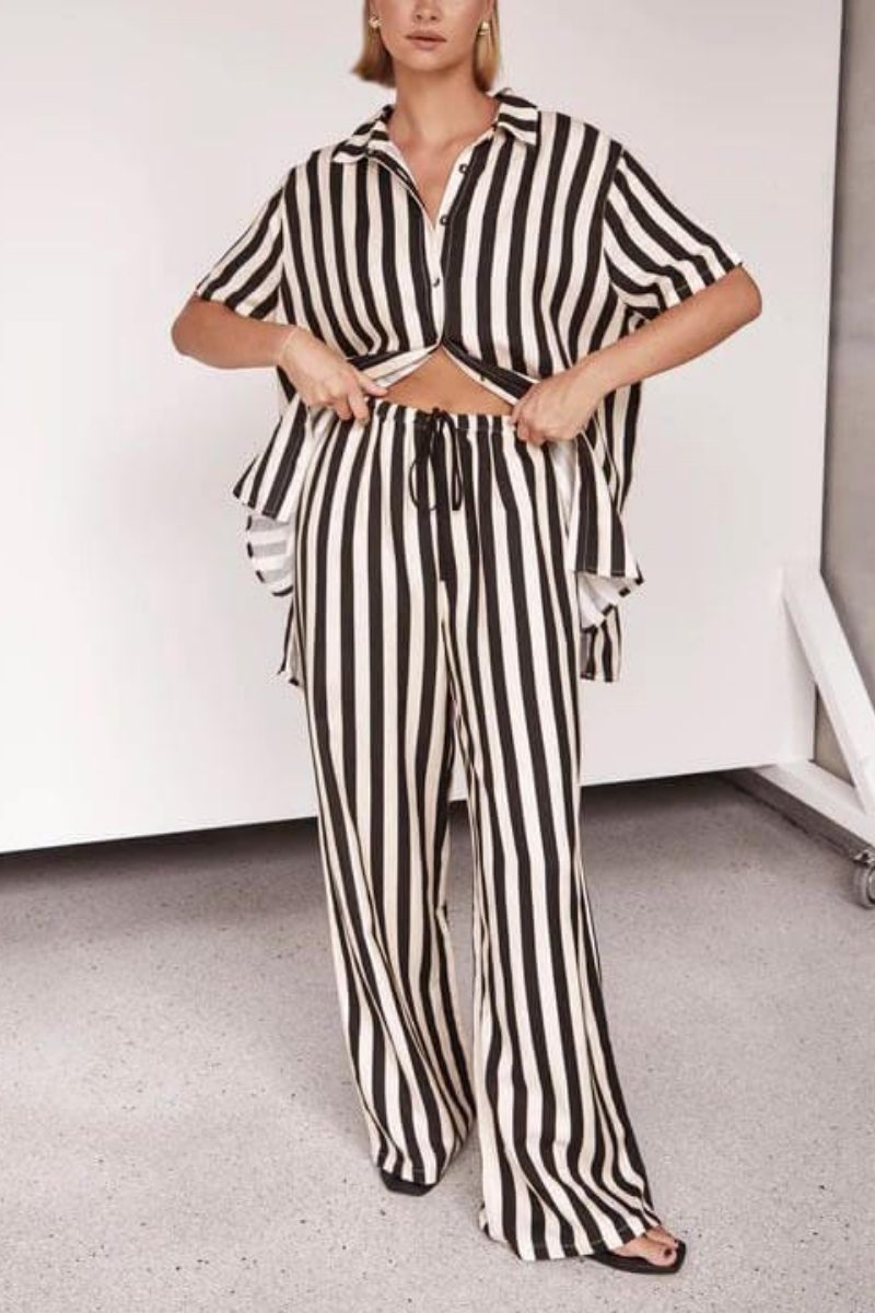 Resort Relaxed Striped Loose Wide-Leg Trousers-Set