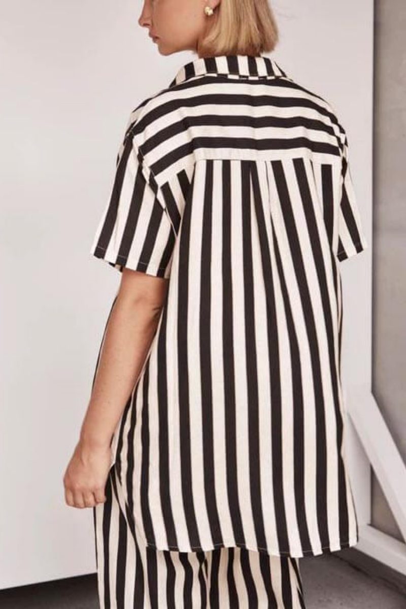Resort Relaxed Striped Loose Wide-Leg Trousers-Set