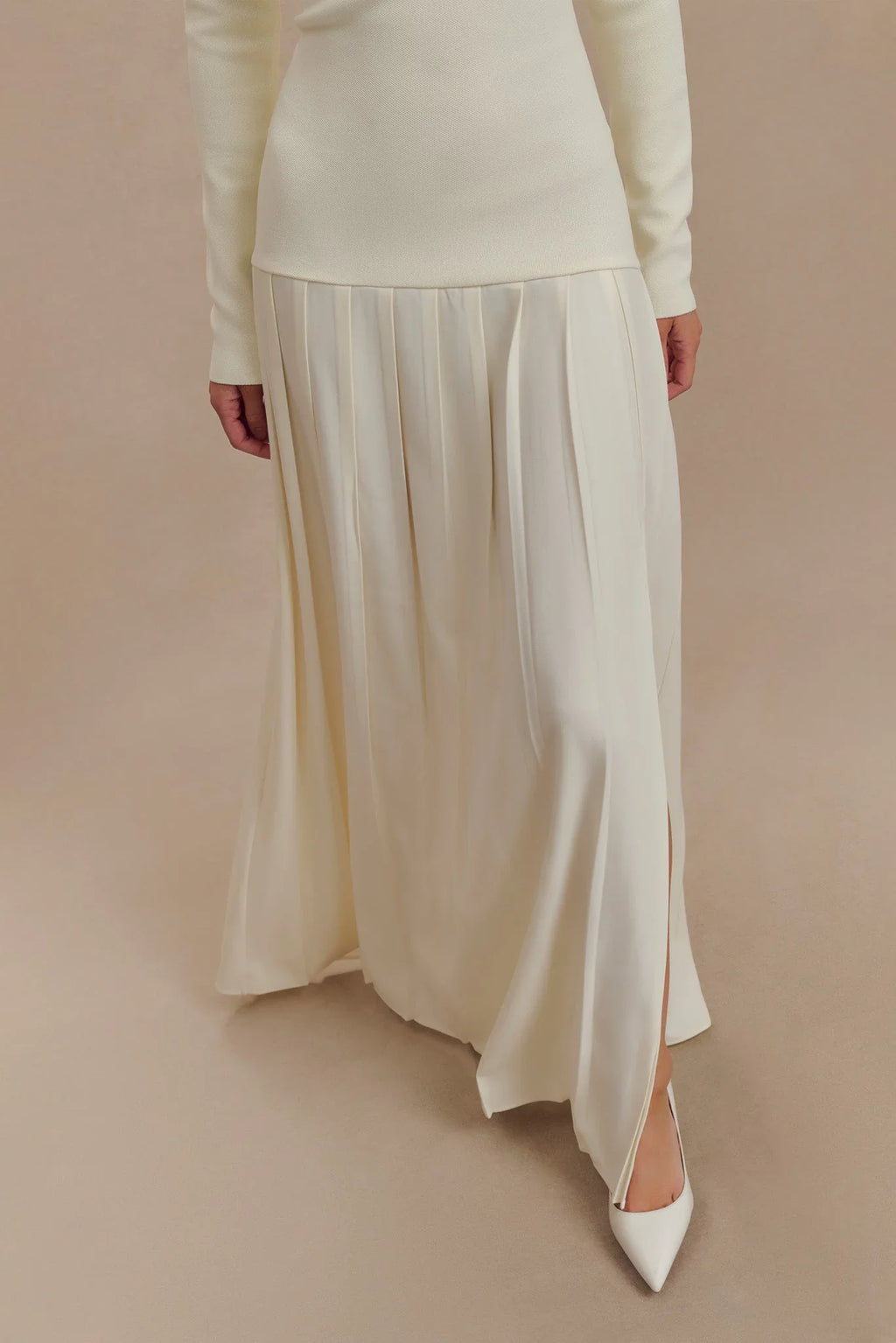 Knit Off-Shoulder Maxi-Length Dress - Ivory
