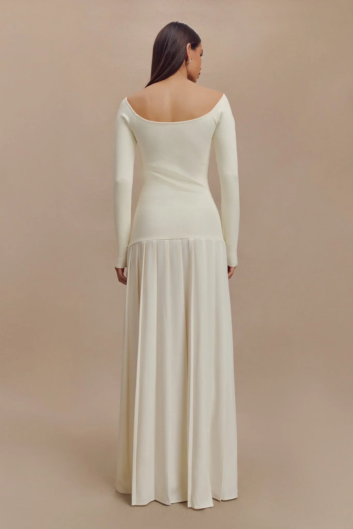 Knit Off-Shoulder Maxi-Length Dress - Ivory