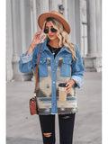 Coat with Patchwork, Geometric Pattern and Button Closure