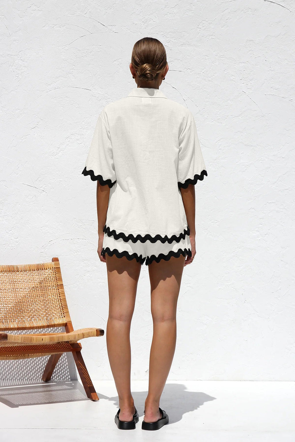 Simple Knit Cardigan Wavy Stitching Set