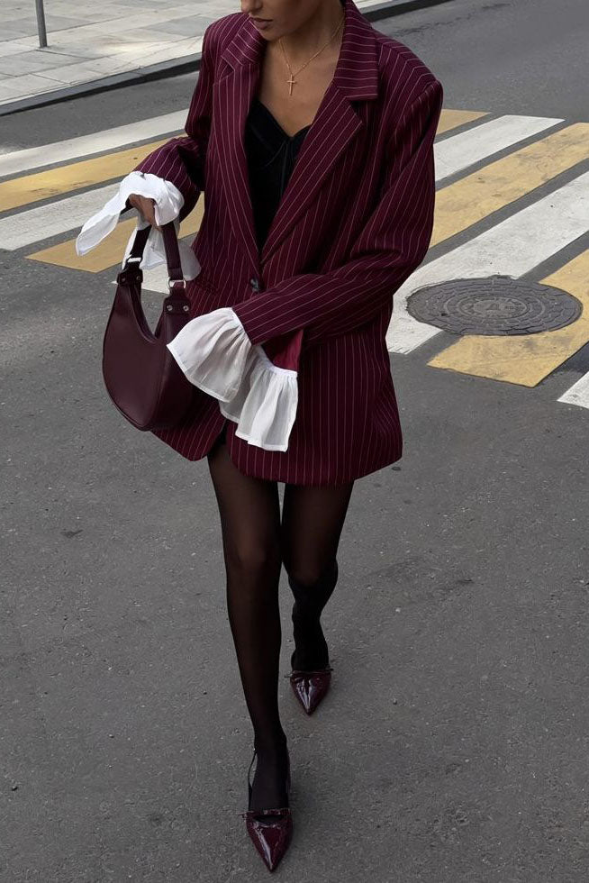 Modern Oversized Striped Lace Blazer