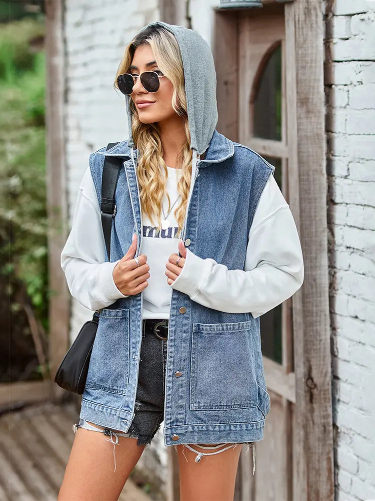 Denim Vest with Relaxed Fit in Black