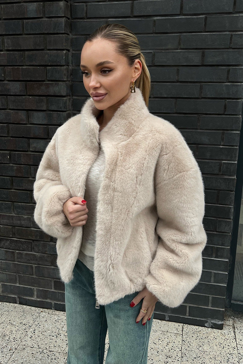 Modern Cozy Cream Short Faux-Fur Jacket