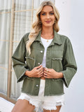 Washed, Lightweight Denim Jacket with Button Closure and Pockets