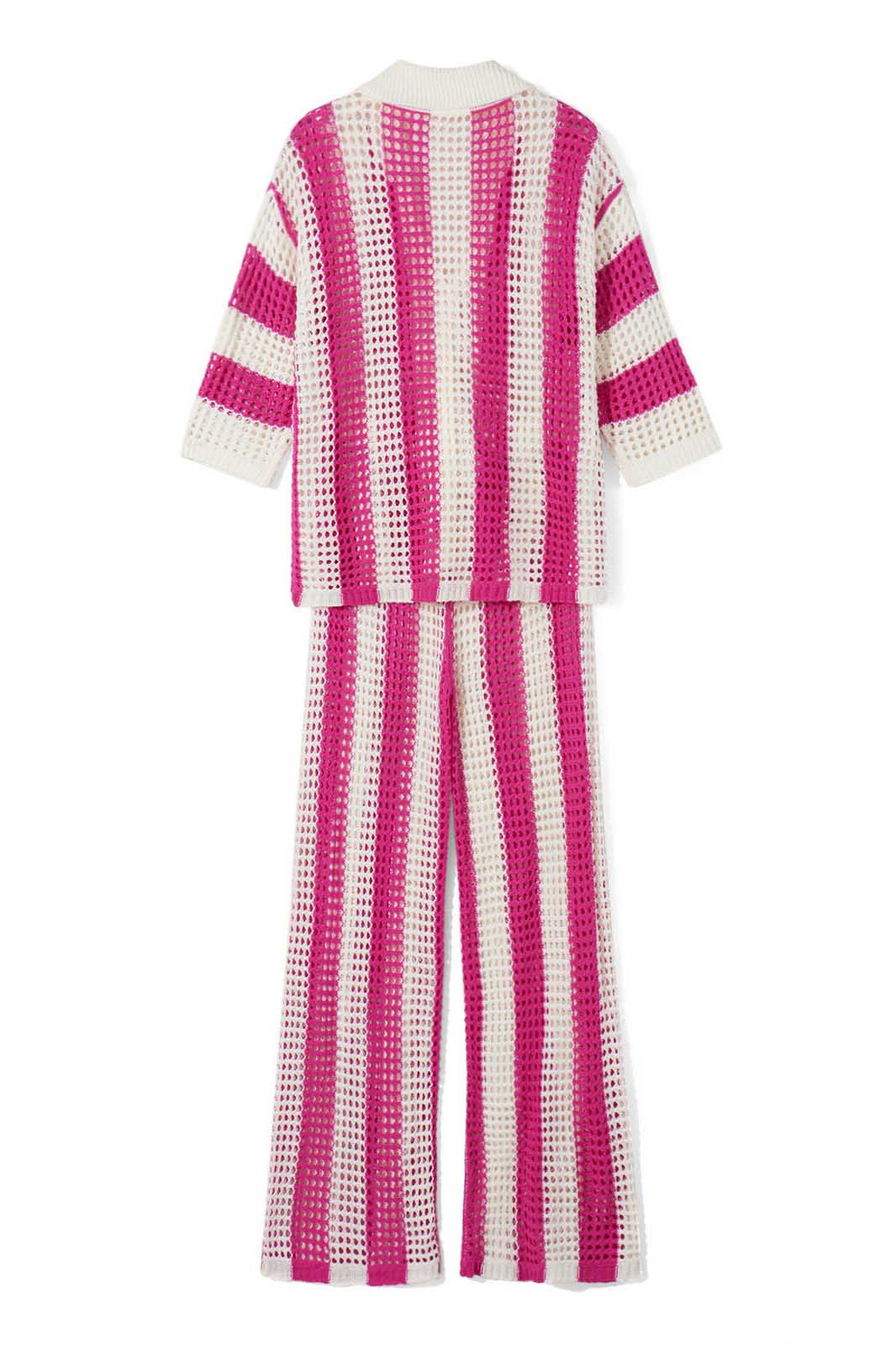 Coordinated Hollow Striped Shirt Knit Set