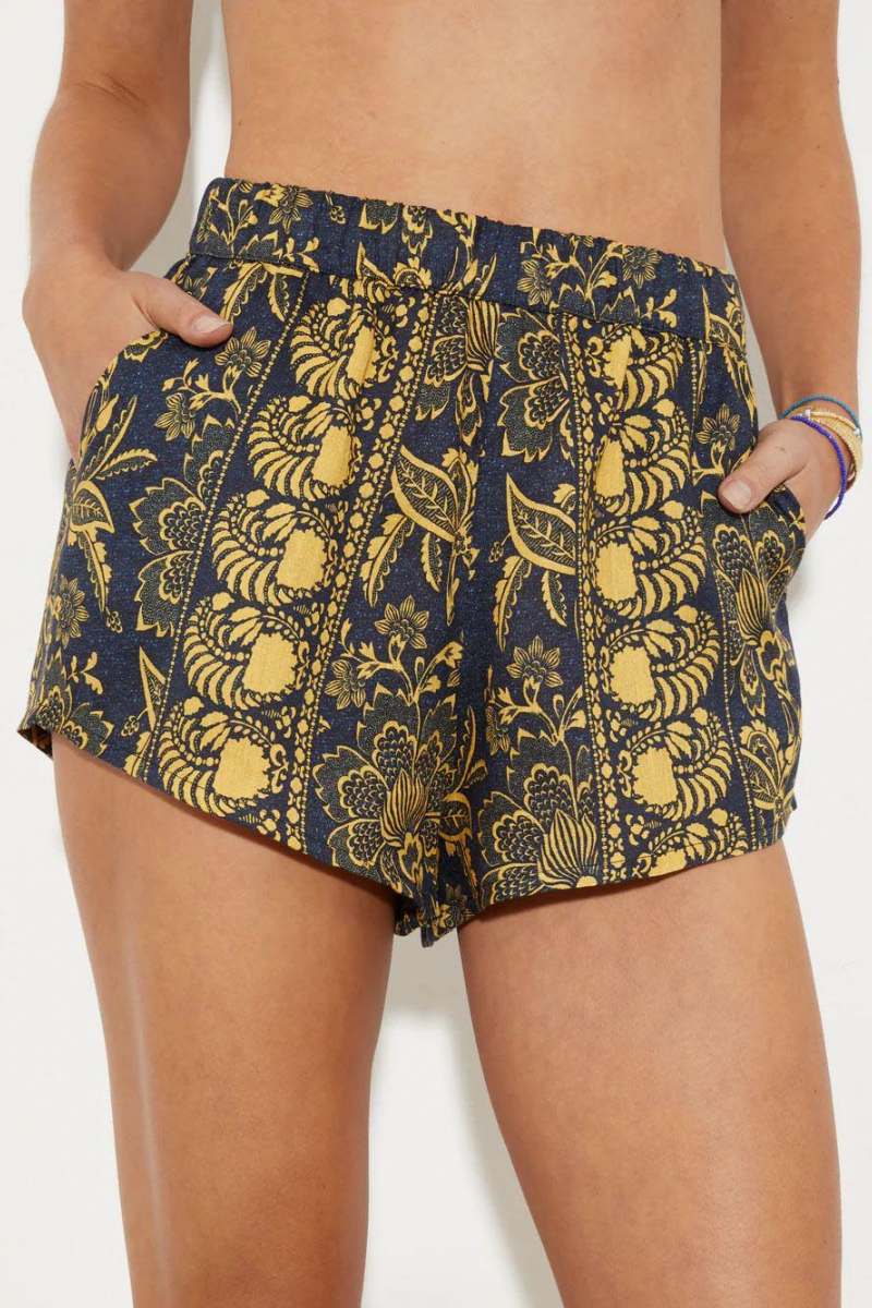 Beach Vacation Folk Flower Loose Shorts-Set