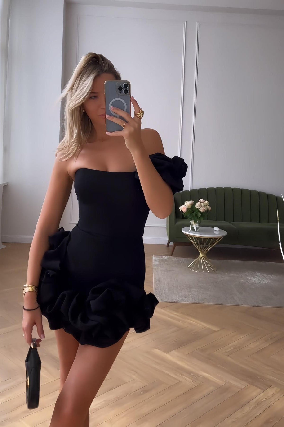 Romantic Tulip Waist Strapless Mini-Length Dress