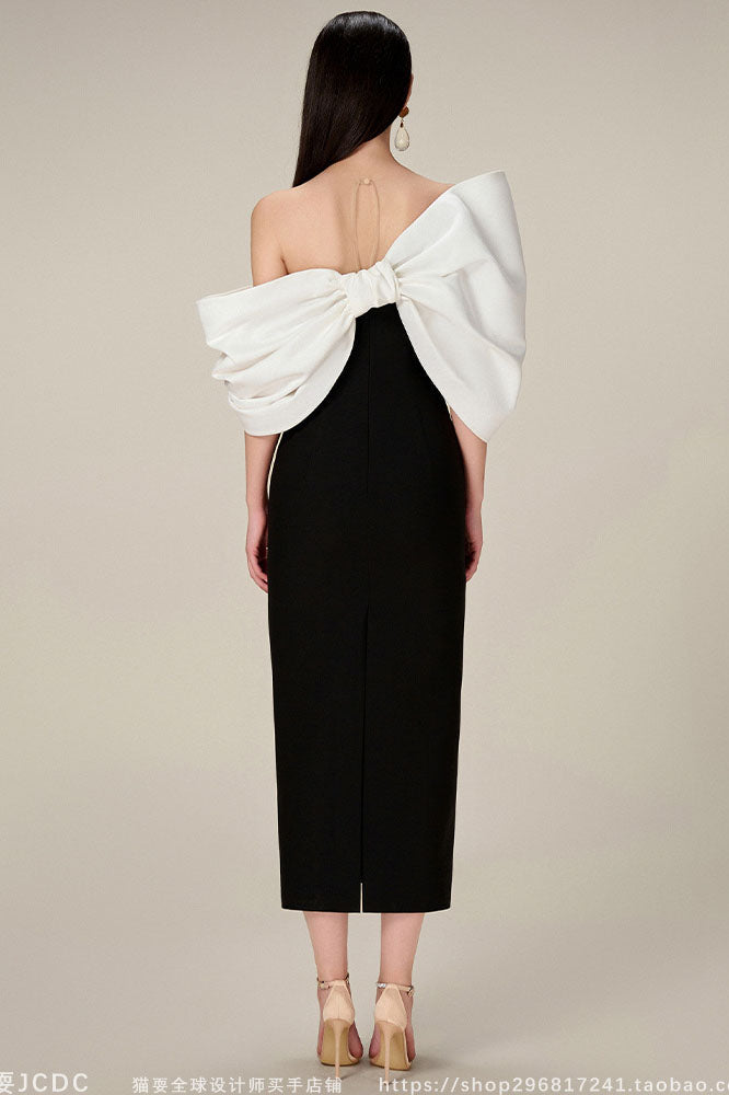 Modern Oversized Bow Hepburn Dress