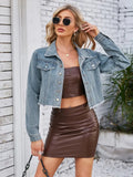 Fitted Washed Denim Jacket with Button Closure and Long Sleeves
