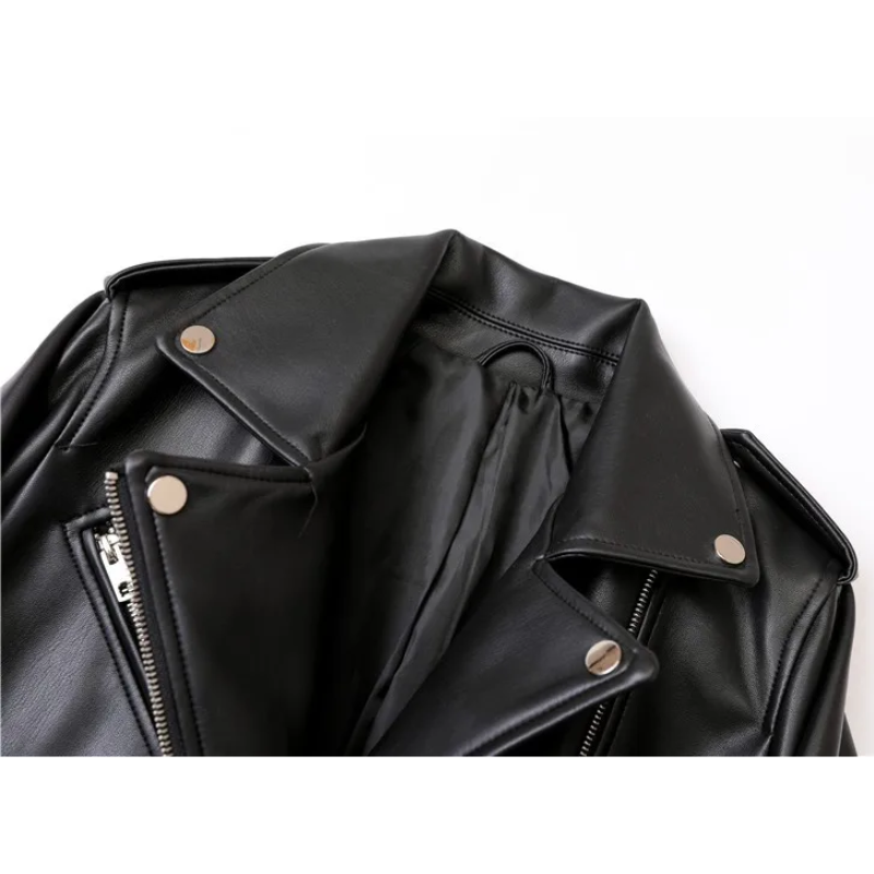 Leather Biker Jacket with Zippers and Belt