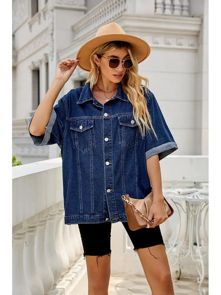 Mid-Length Denim Jacket in a Washed Look with a Relaxed Fit