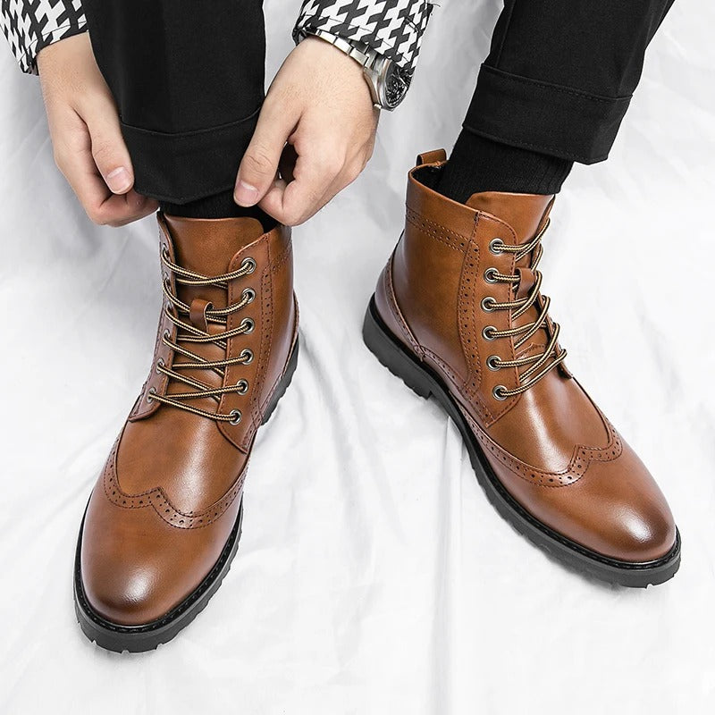 Cowhide Leather Chelsea Boots with Brogue Detailing