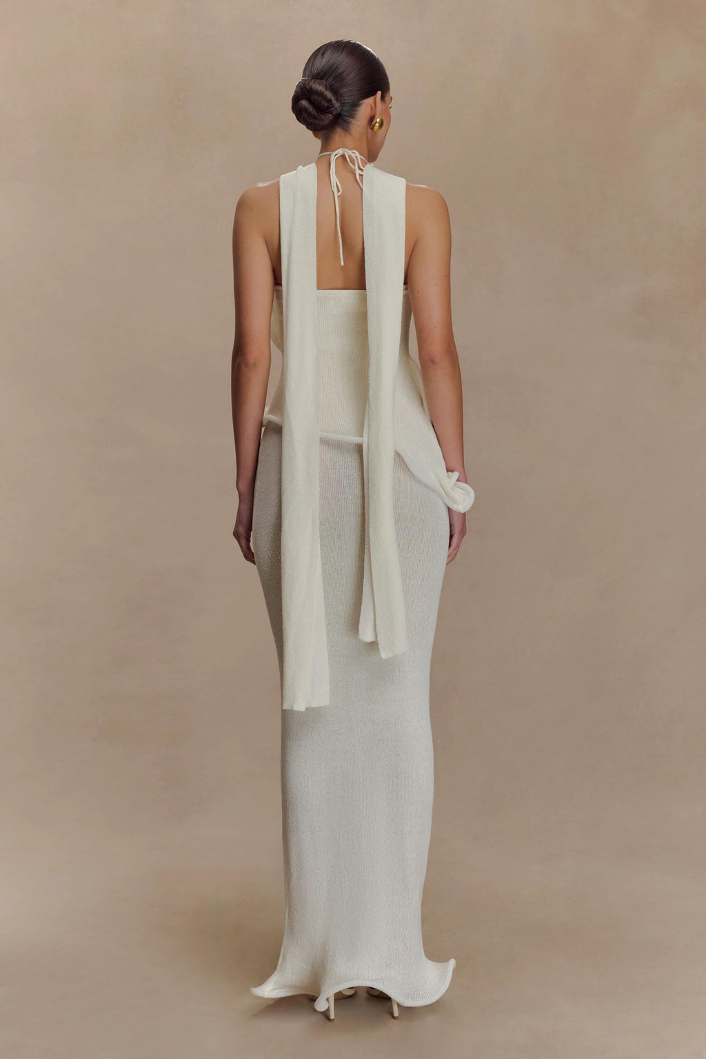 Knit Halter Ruffled Maxi-Length Dress