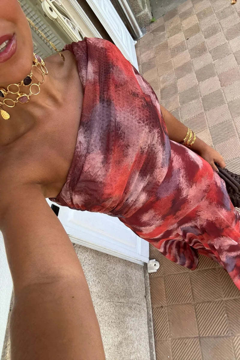 One-Shoulder Tie Dye Maxi-Length Dress