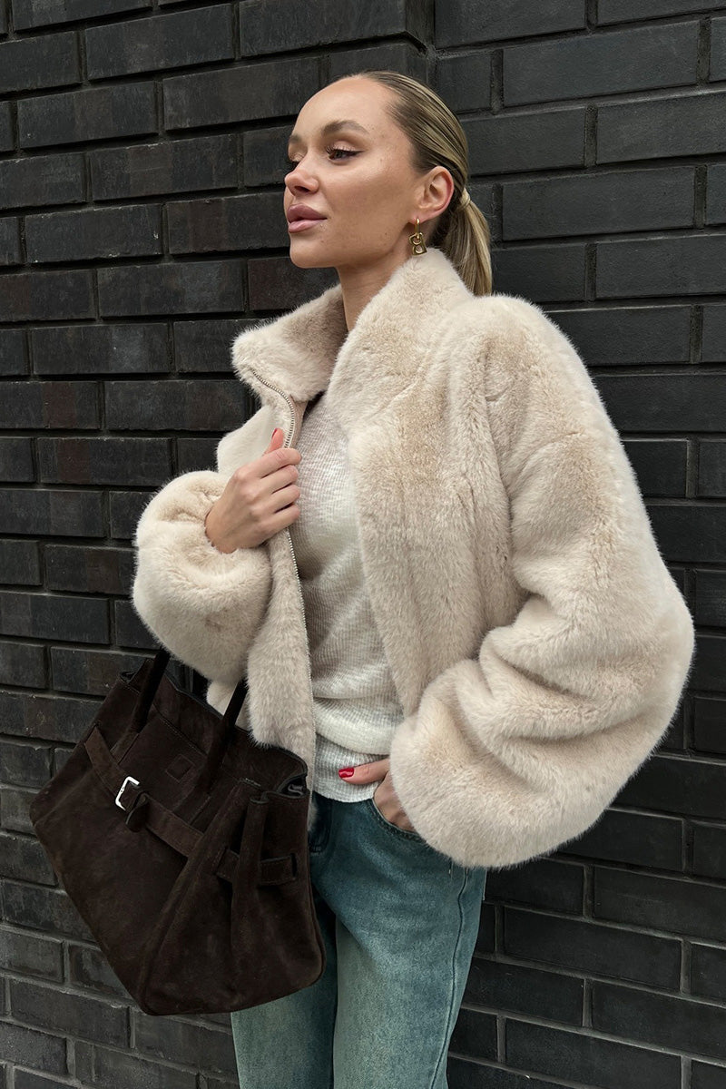 Modern Cozy Cream Short Faux-Fur Jacket