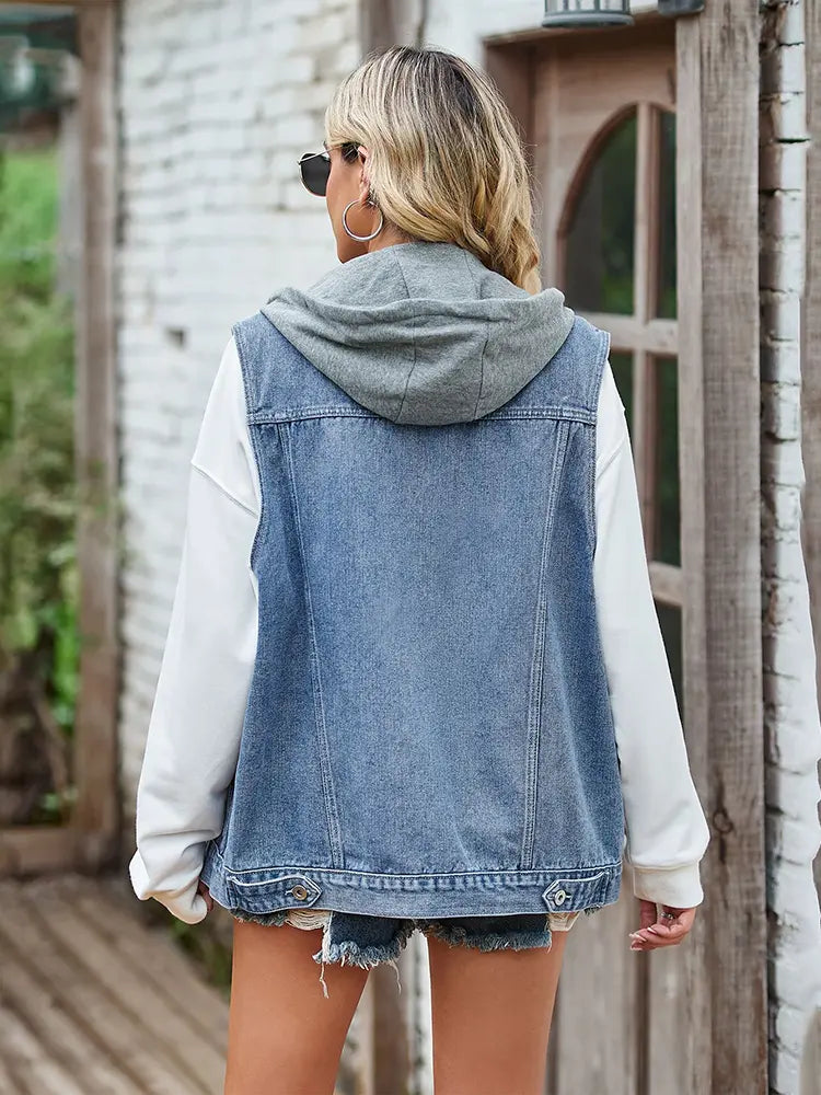 Denim Vest with Relaxed Fit and Sleeveless