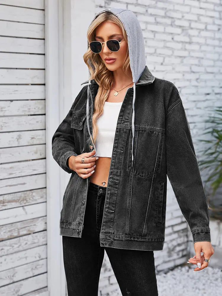 Mid-Length, Lightweight Denim Jacket with Hood