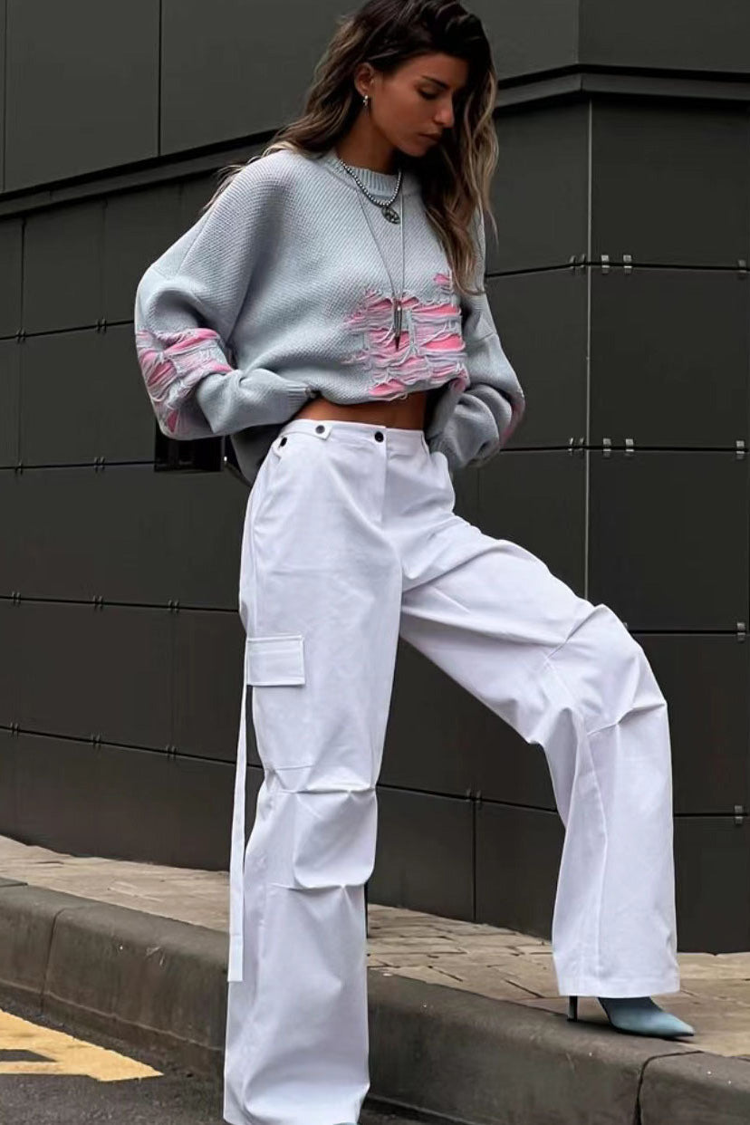 Colorblock Ripped Relaxed Knit Sweater