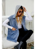 Denim Vest with Hood and Button Closure
