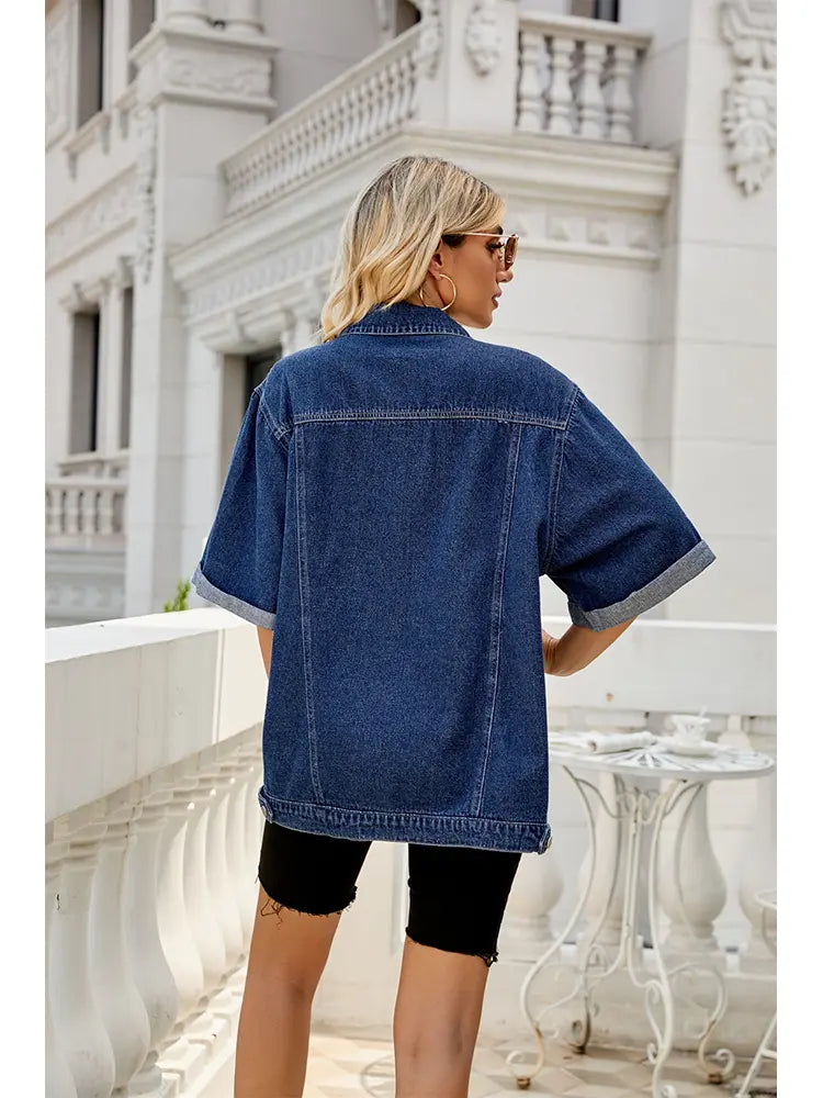 Mid-Length Denim Jacket in a Washed Look with a Relaxed Fit