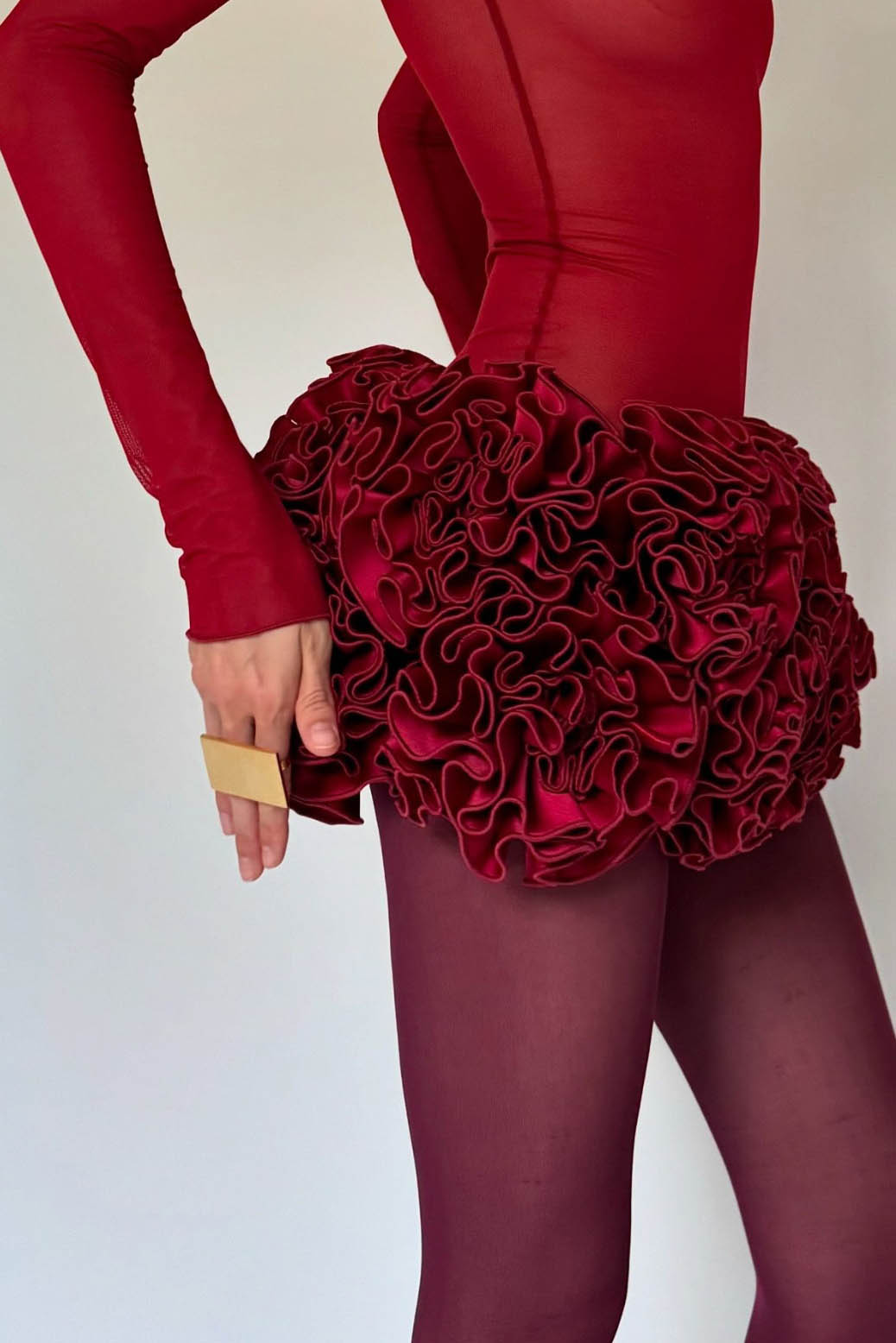 Red 3D Flower Hem Sexy Lace-Up Off-Shoulder Mini-Length Dress