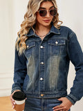 Washed Denim Jacket with Button Closure, Pockets and Long Sleeves