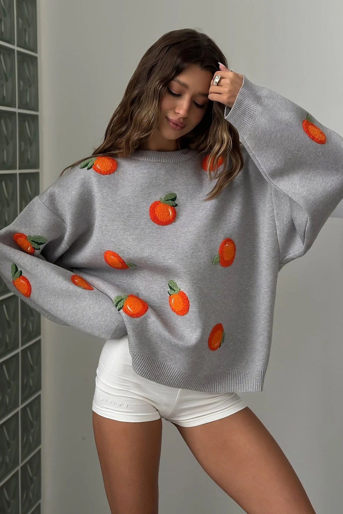 Modern Girls' Orange Flocked Knit Sweater