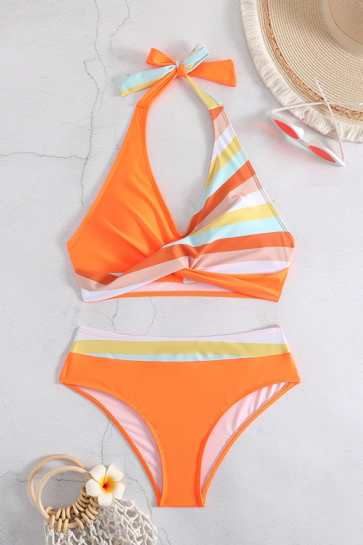 Modern Colorblock Halter Bikini Swimwear