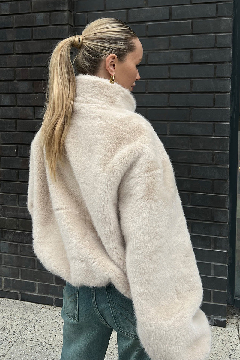 Modern Cozy Cream Short Faux-Fur Jacket