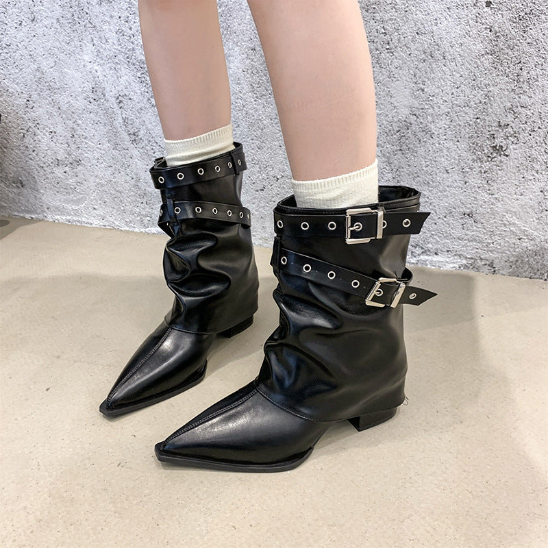 Modern Pointed toe chunky heel retro Martin boots