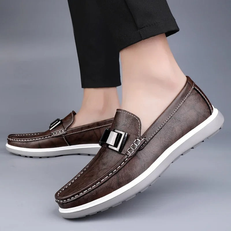 Leather Loafers with Distressed Finish