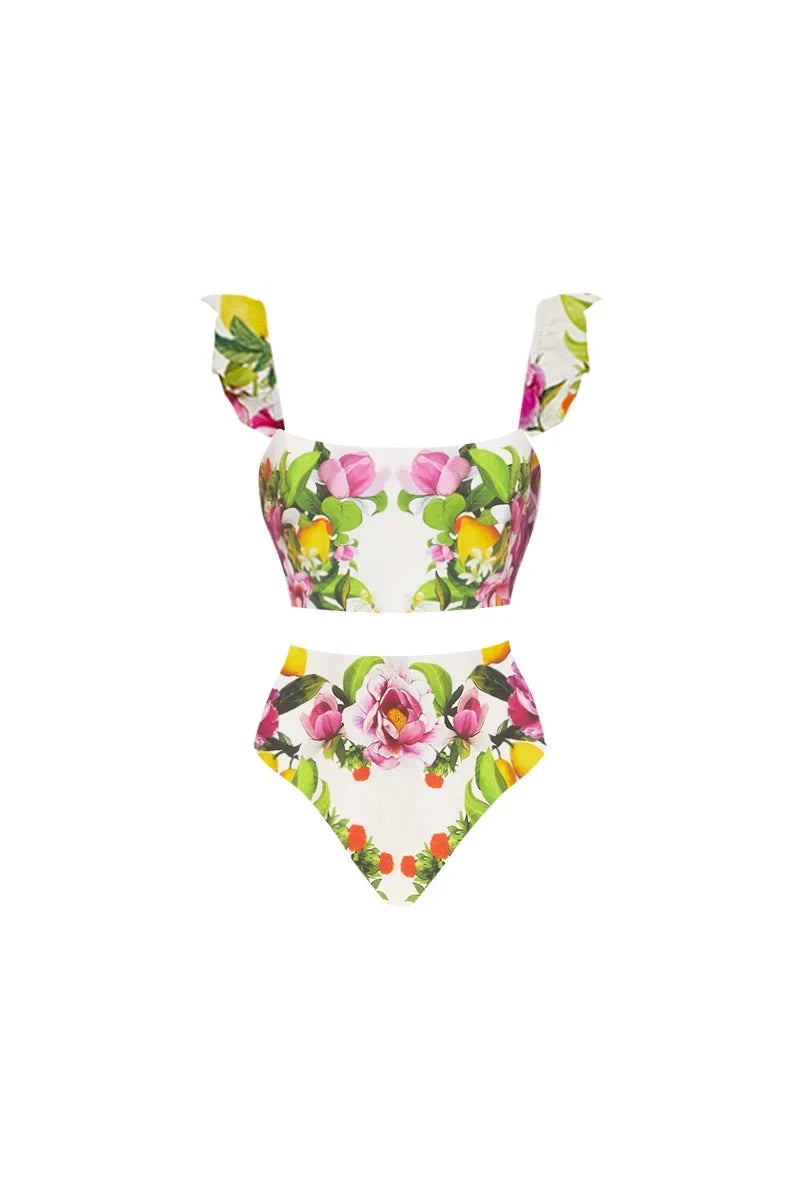 Flower Print High-Waisted Two-Piece Bikini