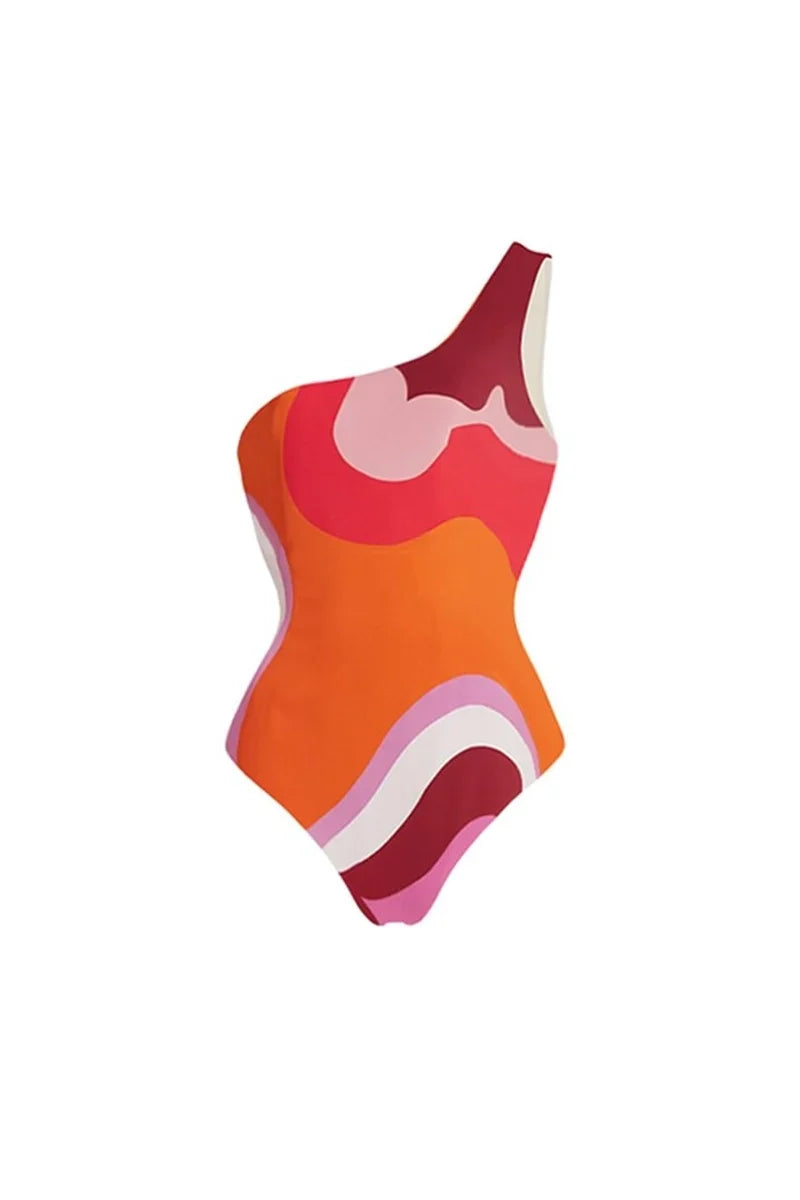 Geometric Print One Piece Swimwear Set