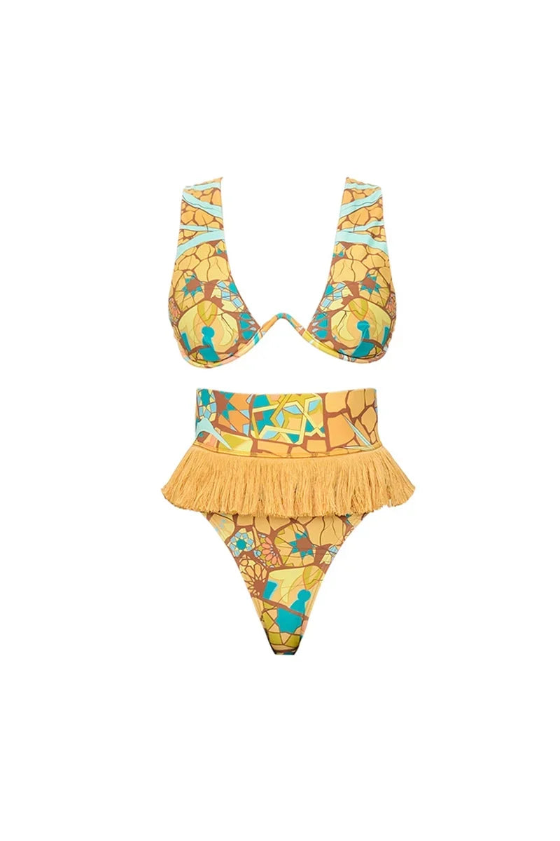 Boho Tassel Tribal Print Two-Piece Bikini