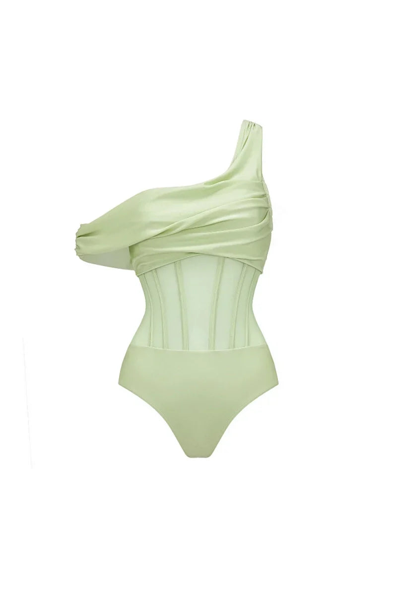 Apple Green Retro Style Swimwear Set
