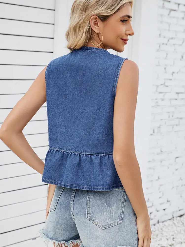 Lightweight Denim Vest with Knot Detail and Relaxed Fit