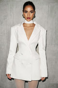 Deep V-Neck Waisted Blazer Mini-Length Dress