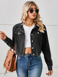 Cropped Denim Jacket with Button Closure and Pockets