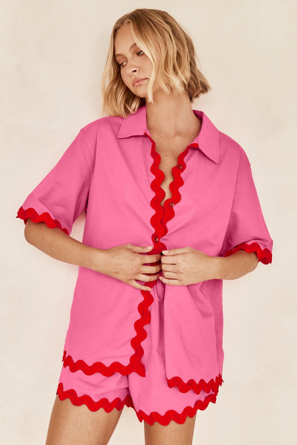 Simple Knit Cardigan Wavy Stitching Set