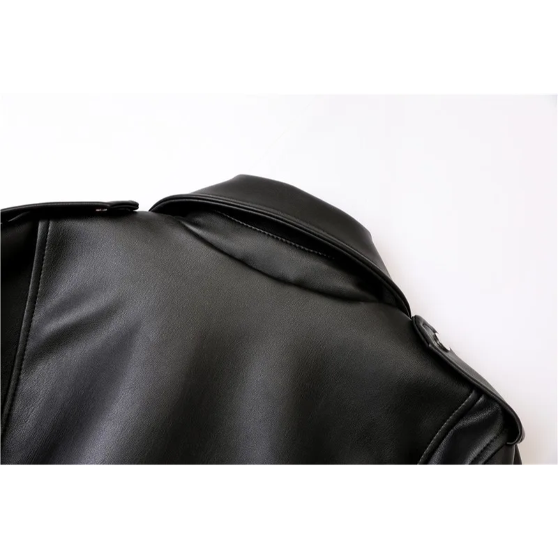 Leather Biker Jacket with Zippers and Belt