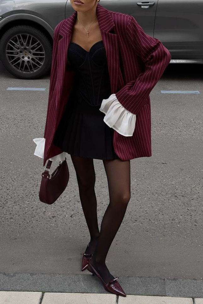Modern Oversized Striped Lace Blazer