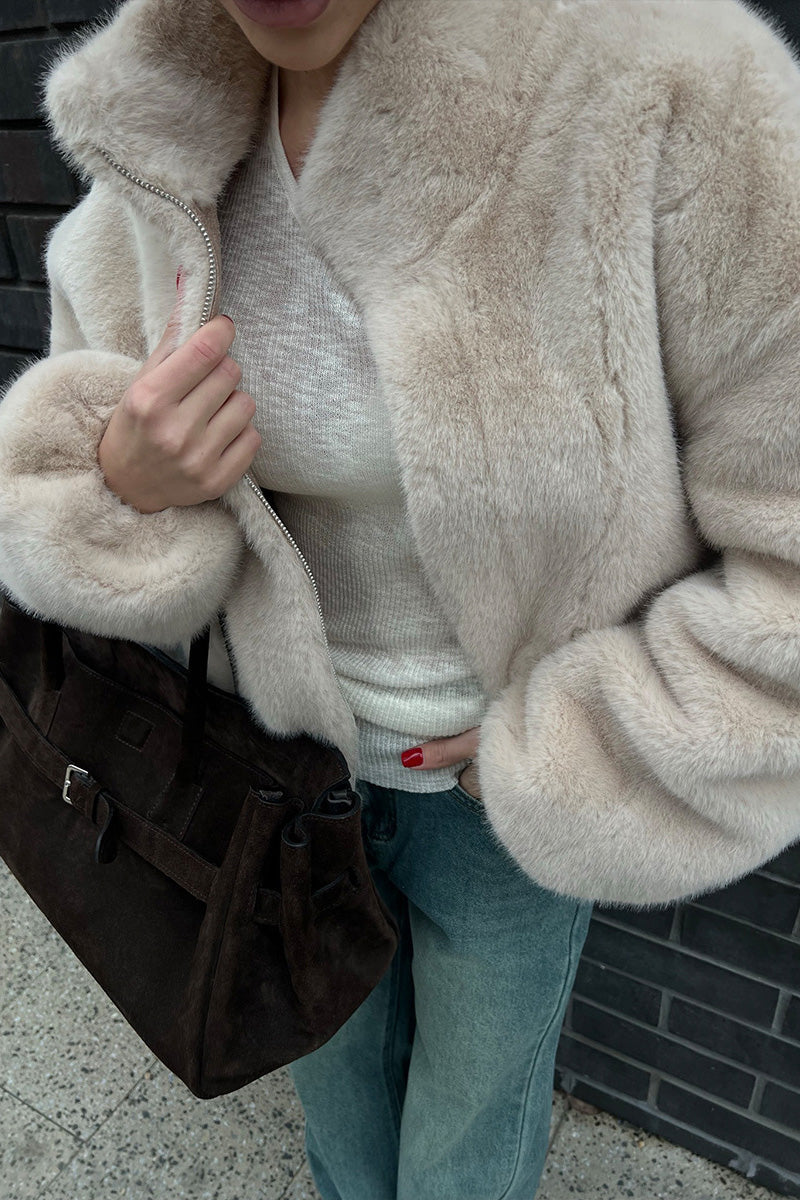 Modern Cozy Cream Short Faux-Fur Jacket
