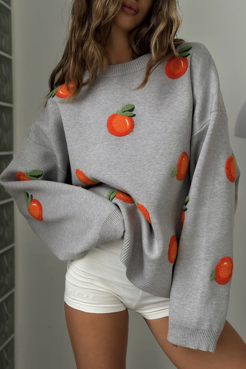 Modern Girls' Orange Flocked Knit Sweater