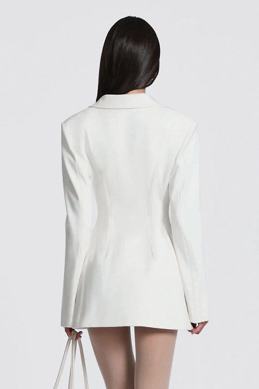Deep V-Neck Waisted Blazer Mini-Length Dress